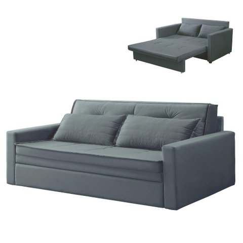 Sofá Cama Casal 2 Lugares Quarto Sala Kitnet Sleep Cinza - Larbelle