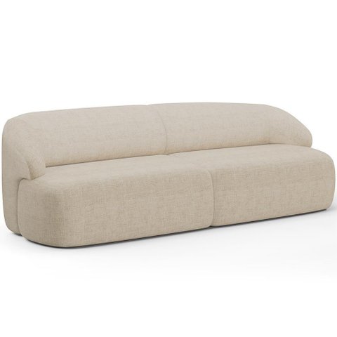Sofá 3 Lugares Curvo Orgânico Living 220cm Barolo L06 Linho Bege Escuro