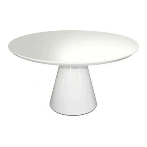 Mesa de Jantar Cone Laqueada Tampo Redondo com Vidro 1,20 Cm Branco **somente a Mesa**