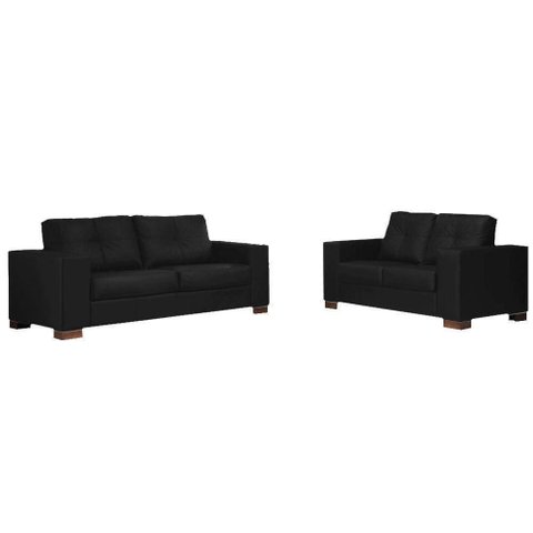 Conjunto Sofá Kenny G43 6 Lugares 240cm Preto Couro para Sala de Estar Gran Belo