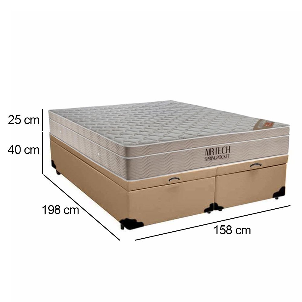 Cama Box Baú Queen Sintético Bipartido + Colchão Ortobom Airtech Molas Ensacadas 158x198x65:bege - 3