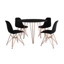 Ver imagem 2 de Mesa de Jantar Redonda 90cm Preta Clips 3 Pés com 4 Cadeiras Eames Eiffel Pretas Base Cobre