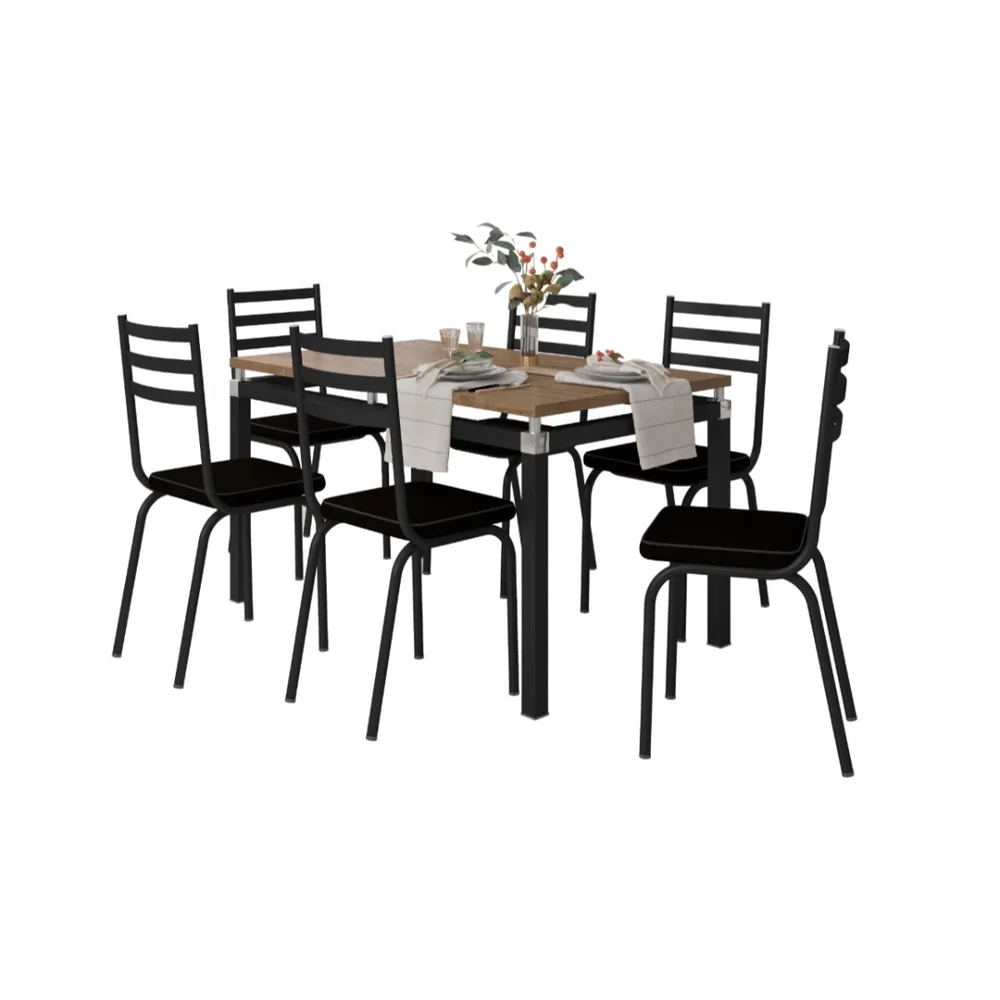 Conjunto Para Sala de Jantar Malva com 6 Cadeiras 118 - Preto - Artefamol - 2