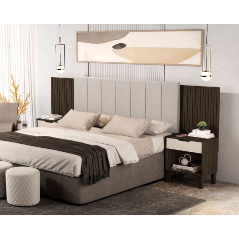 Cabeceira Estofada Elena Ajustável para 140/160cm Box Casal/queen com Mesa de Cabeceira