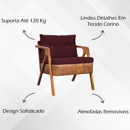 Kit 2 Poltronas Laura Moderna Corino e Linho Cores Pé Castanho - 8