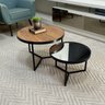 Conjunto Mesa de Centro Redonda Dallas Amadeirado com Espelho - Preto - 1