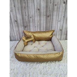 Cama G Dourada e Bege Pet Colchão para Cachorro G Caminha Caes e Gatos Personalizada com Nomes - 6