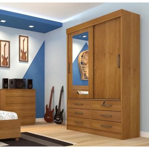 Guarda Roupa 2 Portas 6 Gavetas com Espelho Chicago - Tcil Móveis - Cinamomo