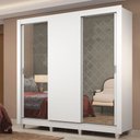 Ver imagem 1 de Guarda-Roupa Casal Madesa Lyon Plus 3 Portas de Correr com Espelhos 4 Gavetas com Pés Branco Cor:Bra