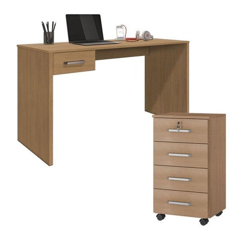 Mesa para Computador com Gaveta e Gaveteiro Gávea com Chave 4 Gavetas Freijó Fosco - Móveis Leão