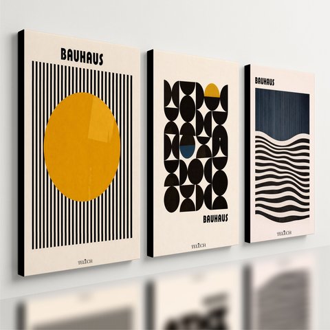 Kit 3 Quadro Decorativo Abstrato Bauhaus Moderno Luxo Qualidade Premium 40x28cm