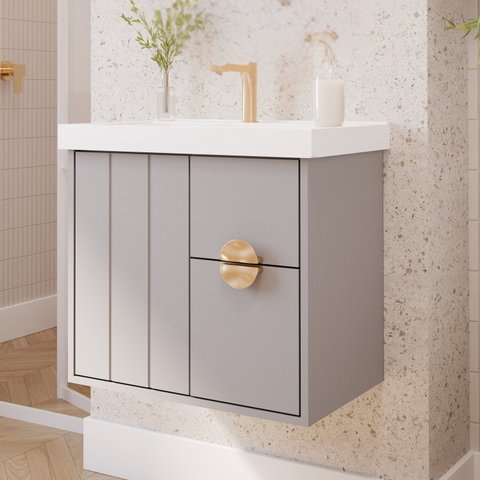 Gabinete para Banheiro 60cm com 1 Porta 2 Gavetas e Cuba de Embutir Salinas