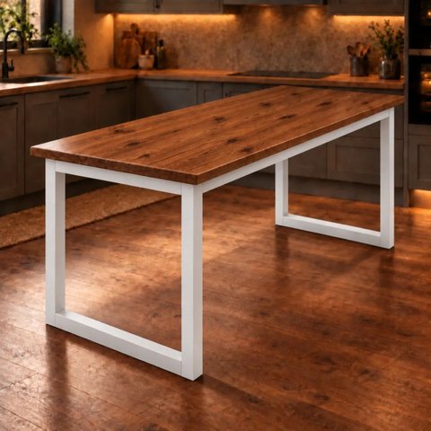 Mesa de Jantar Reforçada Industrial 180x80cm Tampo Marrom Pés Branco