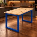 Ver imagem 1 de Mesa de Jantar Reforçada Industrial 120x50cm Tampo Bege Pés Azul