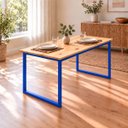 Ver imagem 5 de Mesa de Jantar Reforçada Industrial 120x50cm Tampo Bege Pés Azul
