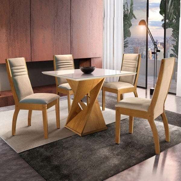 Conjunto Mesa Genova Tampo Slim Vidro Plus 4 Cadeiras Turim Espresso Móveis - 1