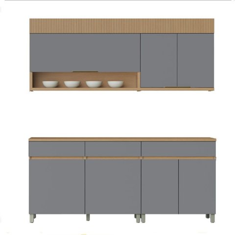 Cozinha 4 Peças 7 Portas 3 Gavetas Realeza Premium 200 Cm Mdf Nesher