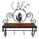 Ver imagem 1 de Cantinho do Café Prateleira Artesanal em Ferro e Madeira com 4 Ganchos 40x15:preto