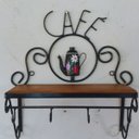 Ver imagem 5 de Cantinho do Café Prateleira Artesanal em Ferro e Madeira com 4 Ganchos 40x15:preto