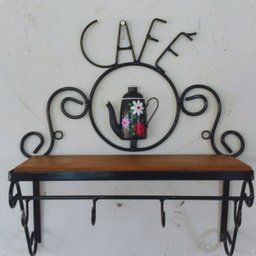 Cantinho do Café Prateleira Artesanal em Ferro e Madeira com 4 Ganchos 40x15:preto - 5
