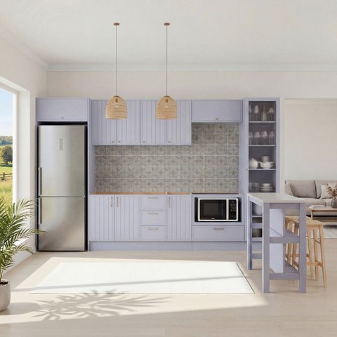 Cozinha Modulada 10 Peças sem Tampo com Cristaleira e Ilha Marselha CabeCasa MadeiraOriginals
