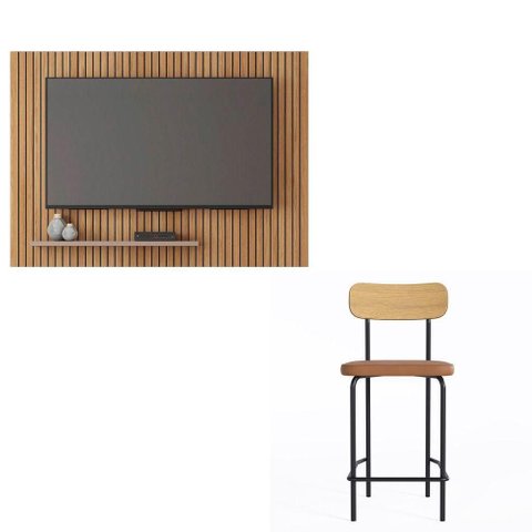 Combo Painel p/ TV70" Banco Alto Sun Student MDF-MDP Caemmun