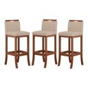Ver imagem 1 de Kit 3 Banquetas Média Encosto Estofado 38x92 Cm Turim Madeira Maciça Pinhão Suede Bege CCS