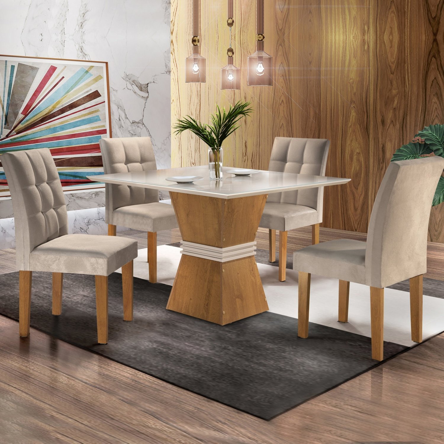 Conjunto Sala de Jantar Mesa Tampo MDF/Vidro e 4 Cadeiras Espanha Yescasa -  Conjunto Sala de Jantar - Magazine Luiza