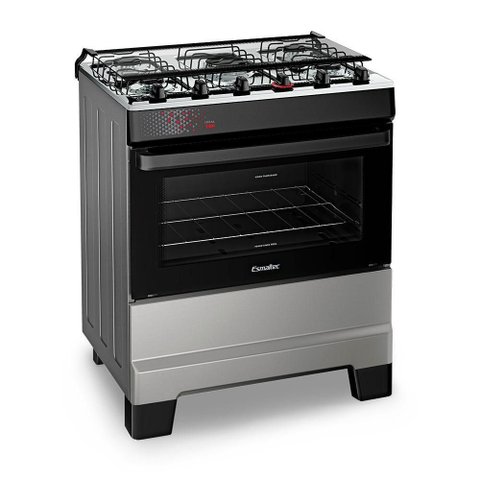 Fogão a Gás Mesa Inox Tampa de Vidro Forno 84l Esmaltec Ideal Top Inox 5 Bocas Bivolt