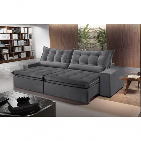 Sofá Montebello Retrátil e Reclinável 250cm com Pillow e Molas Ensacadas - Grafite