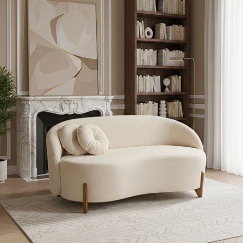 Sofá Orgânico 2LUGARES c/2ALMOFADAS Curvo Sala Recepção Amsterdã Boucle Off White - Montanaris Decor