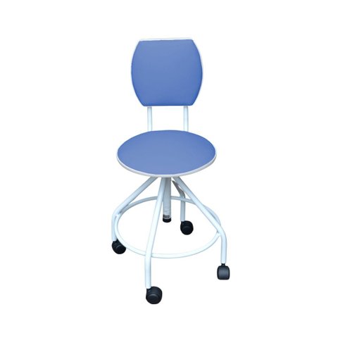Mocho Banco Giratório Regulável Esmaltado com Rodízios e Encosto Azul Céu