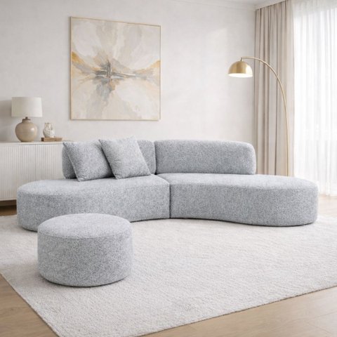 Sofá Estopar Virginia 2 Metros com Puff Bouclé para Sala