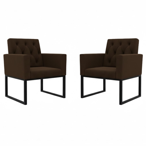 Kit 2 Poltronas Decorativas Reforçada Recepção Base Ferro Marrom