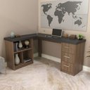 Ver imagem 6 de Escrivaninha Mesa Escritório e Home Office em L e 3 Gavetas 3 Nichos 154cm Ipê e Preto Artany