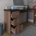 Ver imagem 7 de Escrivaninha Mesa Escritório e Home Office em L e 3 Gavetas 3 Nichos 154cm Ipê e Preto Artany