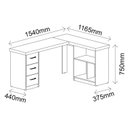 Ver imagem 4 de Escrivaninha Mesa Escritório e Home Office em L e 3 Gavetas 3 Nichos 154cm Ipê e Preto Artany