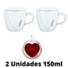 Conjunto de 2 Xícaras de Vidro Duplo Formato Coração 150ml - 1