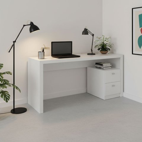 Escrivaninha Mesa Escritório com ME4130 2 Gavetas 135cm Branca