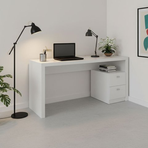 Escrivaninha Mesa Escritório com ME4130 2 Gavetas 135cm Branca