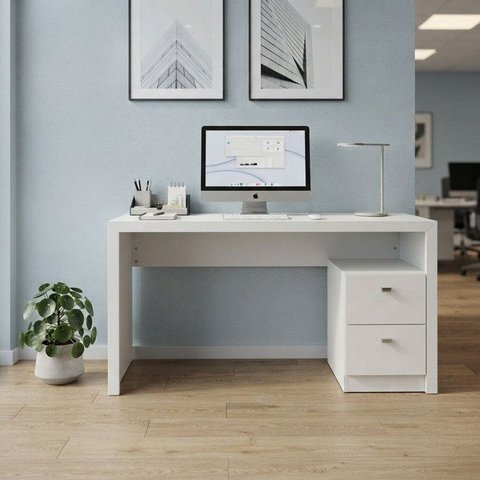 Escrivaninha Mesa Escritório com ME4130 2 Gavetas 135cm Branca