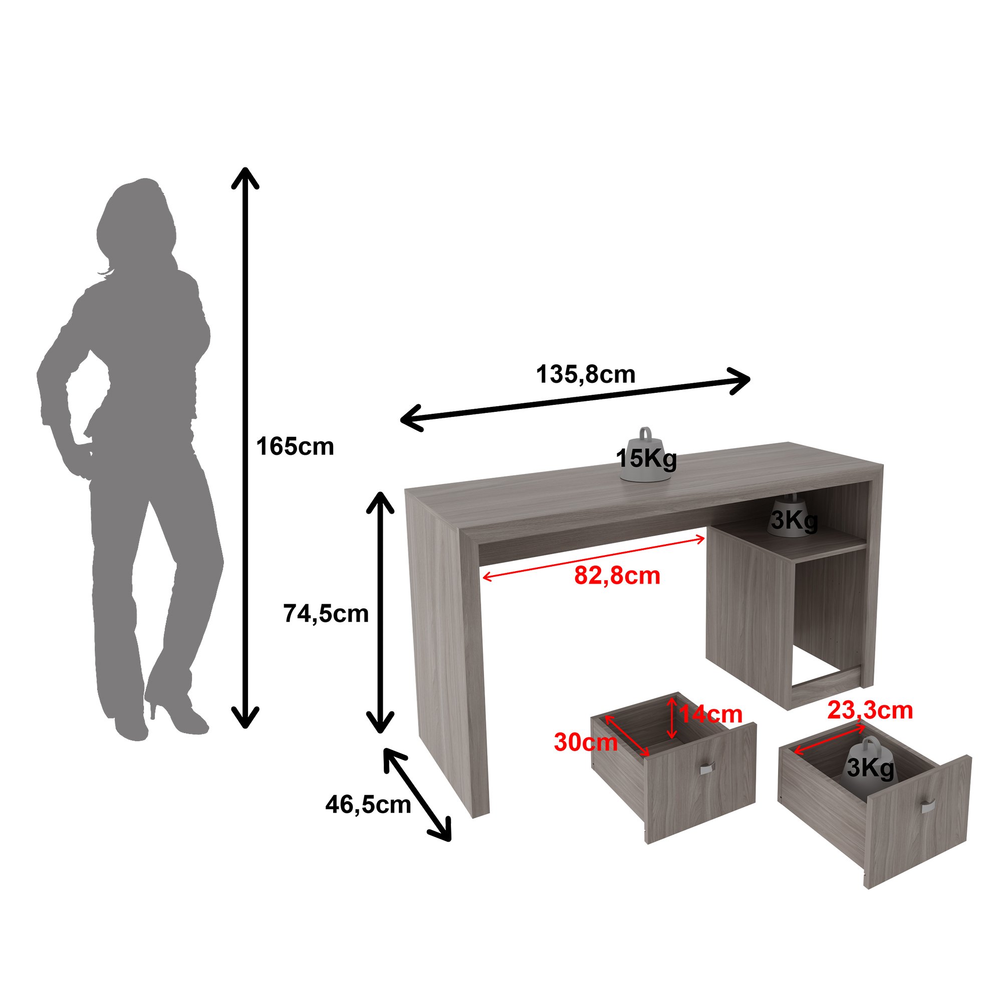 Mesa para Escritório 135,8cm com 2 gavetas ME4130 - 4