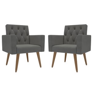 Kit 2 Poltronas Thais Premium: Suede/cinza-escuro