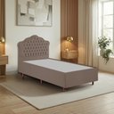 Ver imagem 7 de Kit Cama Box Solteiro + Cabeceira Estofada em Madeira Maciça Curva Provençal com Capitonê Bridgerton Marrom