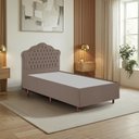 Ver imagem 1 de Kit Cama Box Solteiro + Cabeceira Estofada em Madeira Maciça Curva Provençal com Capitonê Marrom