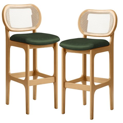 Kit 02 Banquetas Altas Para Cozinha Bancada Sala Tela Betta Fixa L02 Couríssimo Verde Musgo - Lyam L