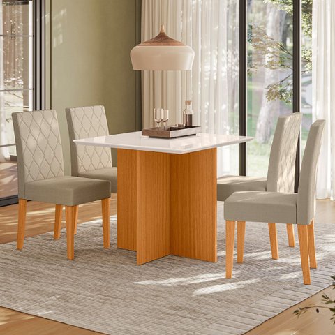 Conjunto Sala de Jantar Mesa 90x90 com 4 Cadeiras Helo Jade