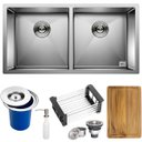Ver imagem 1 de Cuba Dupla Quadrada Inox 304 Cozinha Pia Embutir Gourmet 88x40 Premium Lixeira Embutir 5l, Tábua Mul