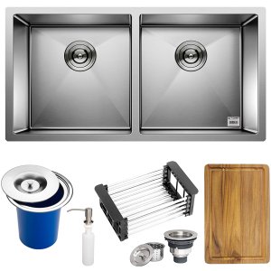 Cuba Dupla Quadrada Inox 304 Cozinha Pia Embutir Gourmet 88x40 Premium Lixeira Embutir 5l, Tábua Mul