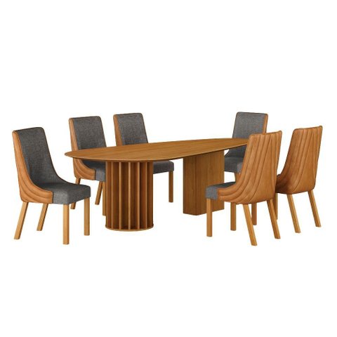 Conjunto Sala de Jantar Mesa Orgânica 200cm 6 Cadeiras Belle sem Tampo Vidro Cinamomo/Sintético Terr